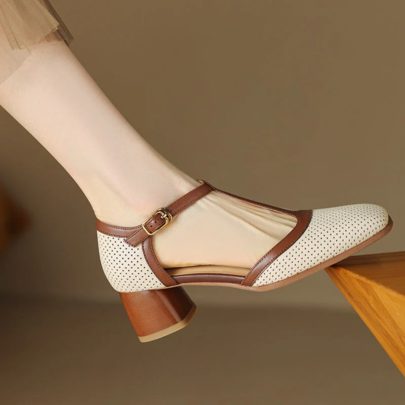 Women's Leather T-Strap Mule Sandals - Image 5
