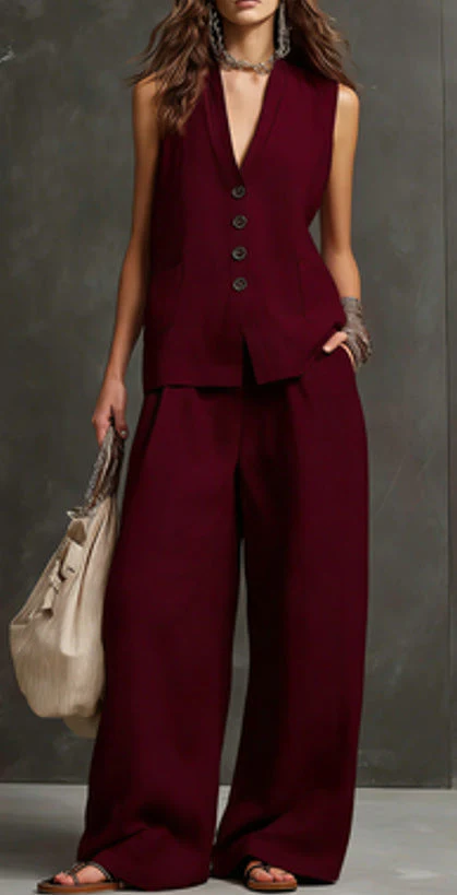Women's Linen Sleeveless Vest & Wide-Leg Pants Two-Piece Set - Image 3