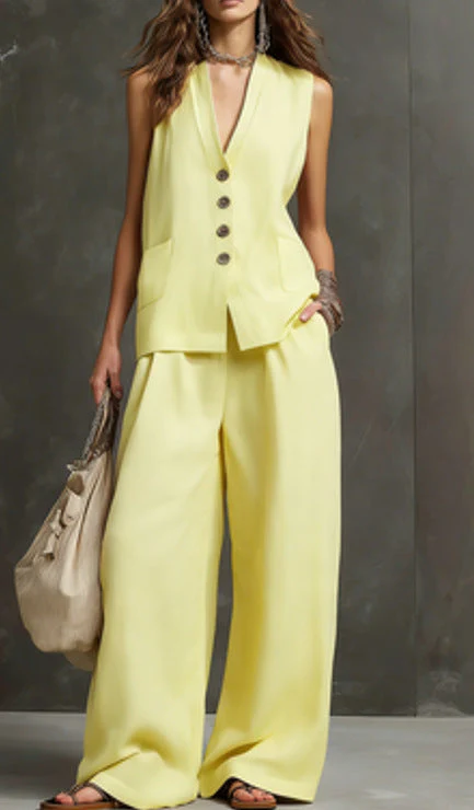 Women's Linen Sleeveless Vest & Wide-Leg Pants Two-Piece Set - Image 4