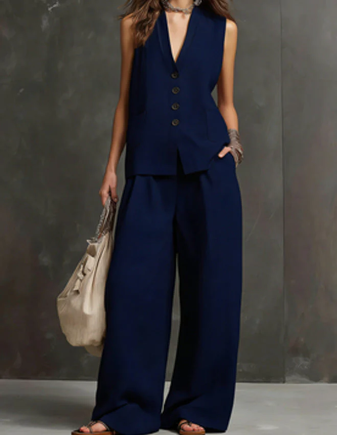 Women's Linen Sleeveless Vest & Wide-Leg Pants Two-Piece Set - Image 5