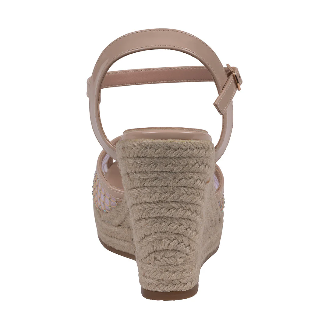 Women's Mila Nude Embellished Mesh Espadrille Wedge Sandals - Image 4