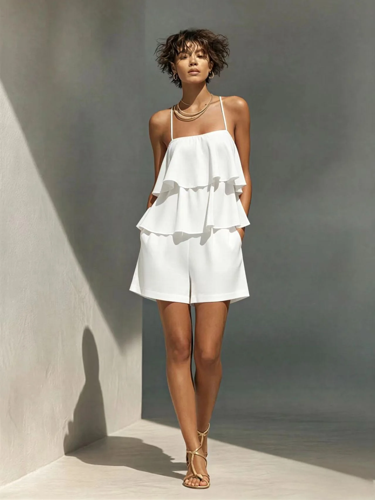 Women's Multi-Layer Ruffle Camisole & Shorts Set - Image 10