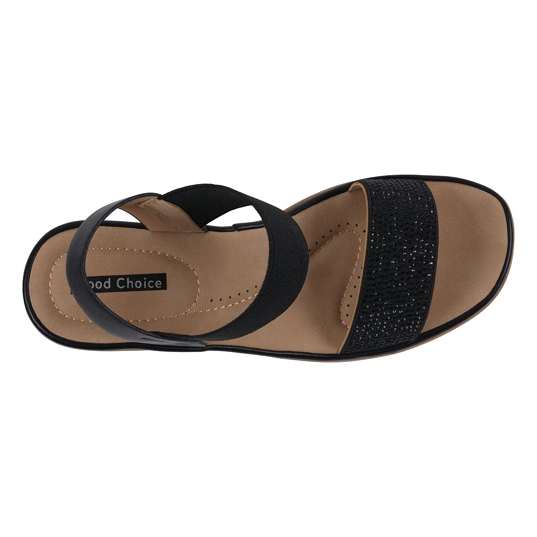 Women's Nia Black Embellished Elastic Wedge Sandals - Image 3