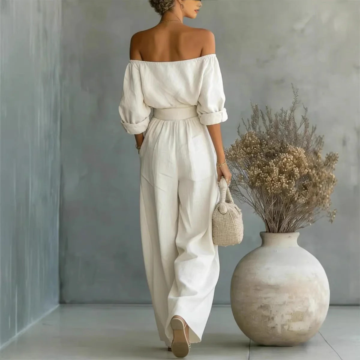 Women's Off-Shoulder Long-Sleeve Top & Wide-Leg Pants Two-Piece Set - Image 4