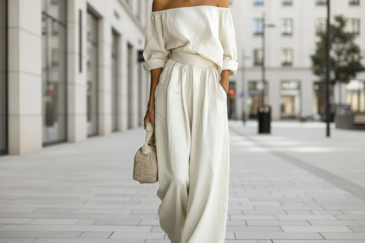 Women's Off-Shoulder Long-Sleeve Top & Wide-Leg Pants Two-Piece Set - Image 5