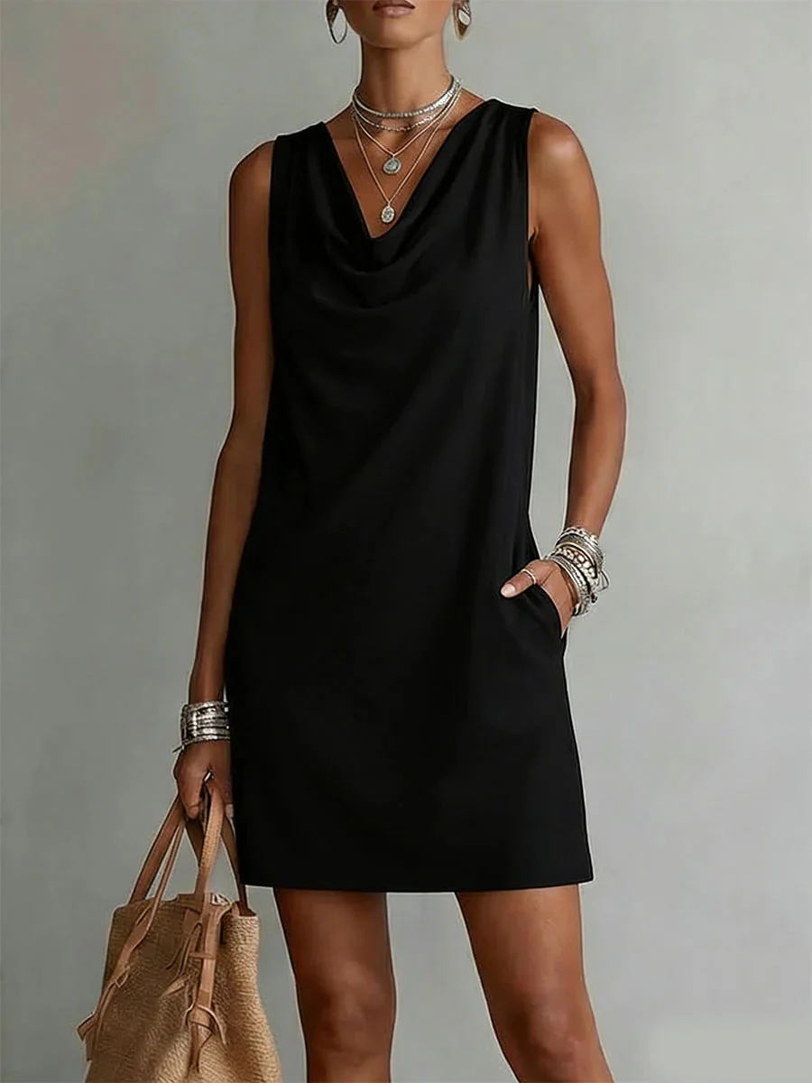 Women's Off-Shoulder Sleeveless Dress – Casual Pullover Midi Dress - Image 6