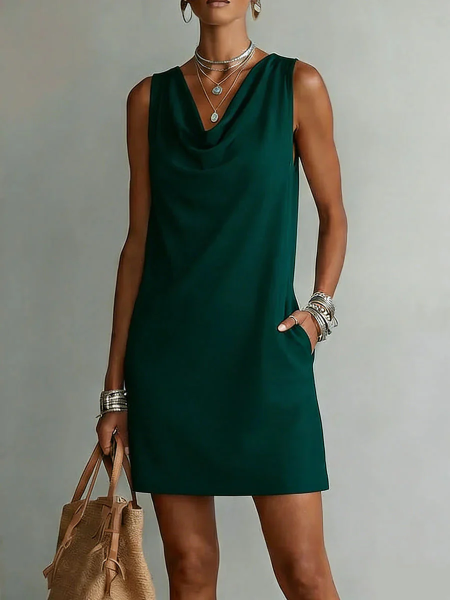 Women's Off-Shoulder Sleeveless Dress – Casual Pullover Midi Dress - Image 7