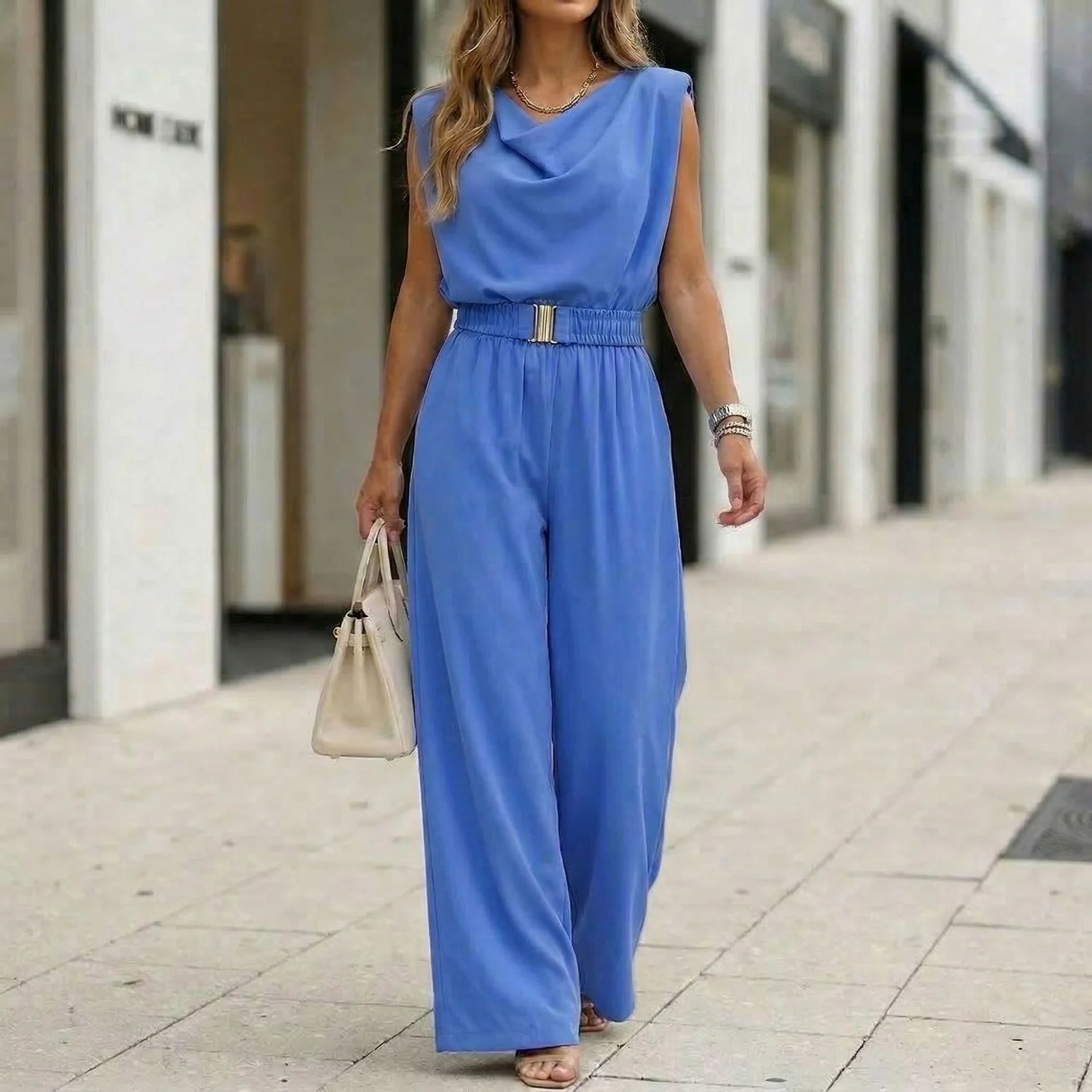 Women's Off-Shoulder Sleeveless Wide-Leg Jumpsuit – High Waist with Belt - Image 4