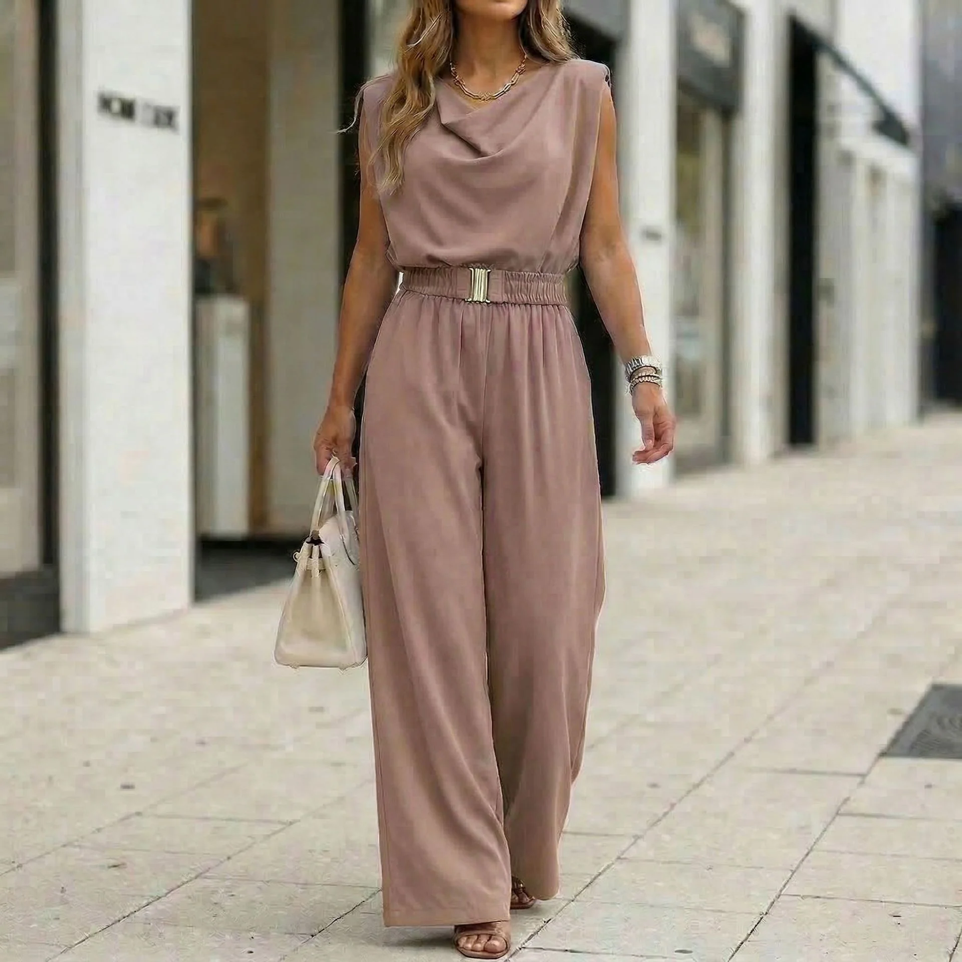 Women's Off-Shoulder Sleeveless Wide-Leg Jumpsuit – High Waist with Belt - Image 5