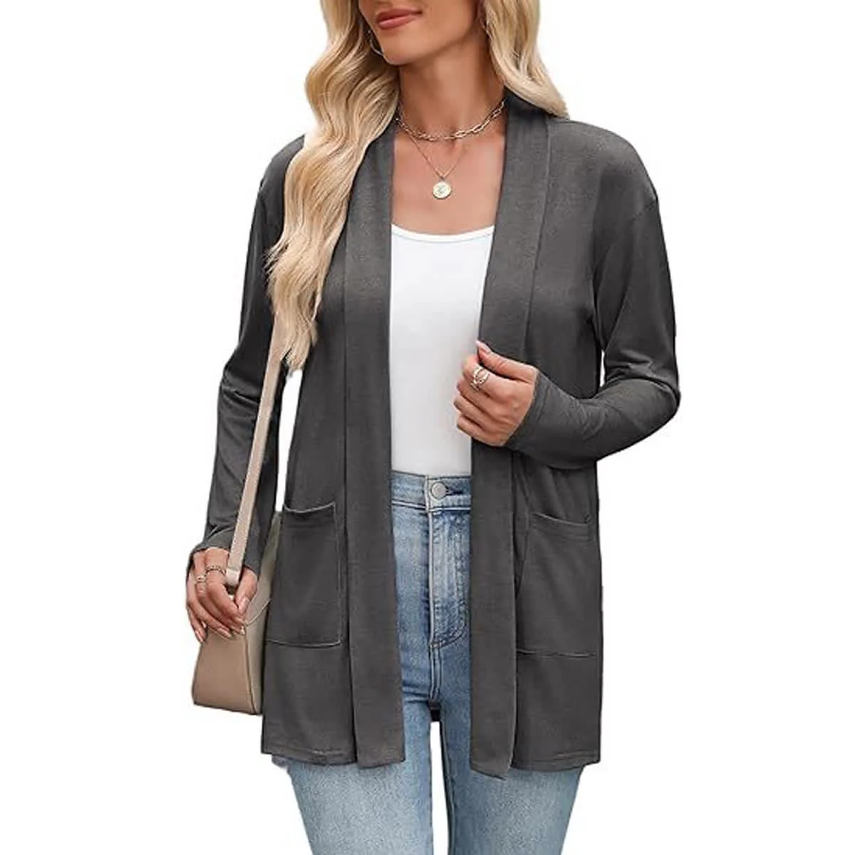 Women's Open Front Knit Cardigan with Pockets - Image 37