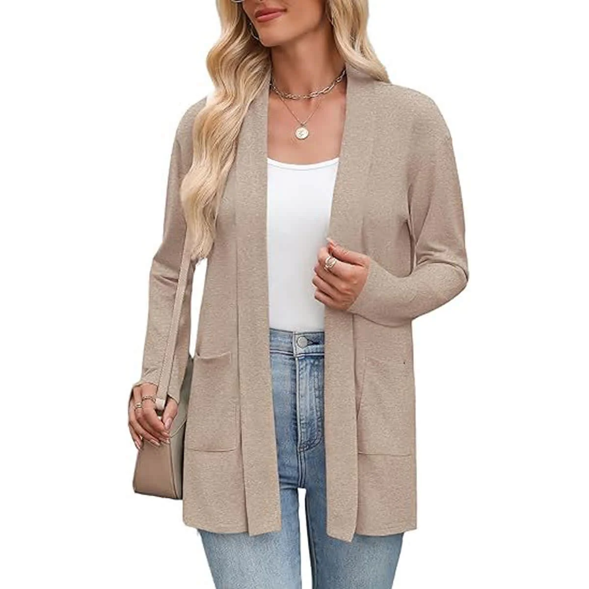 Women's Open Front Knit Cardigan with Pockets - Image 41