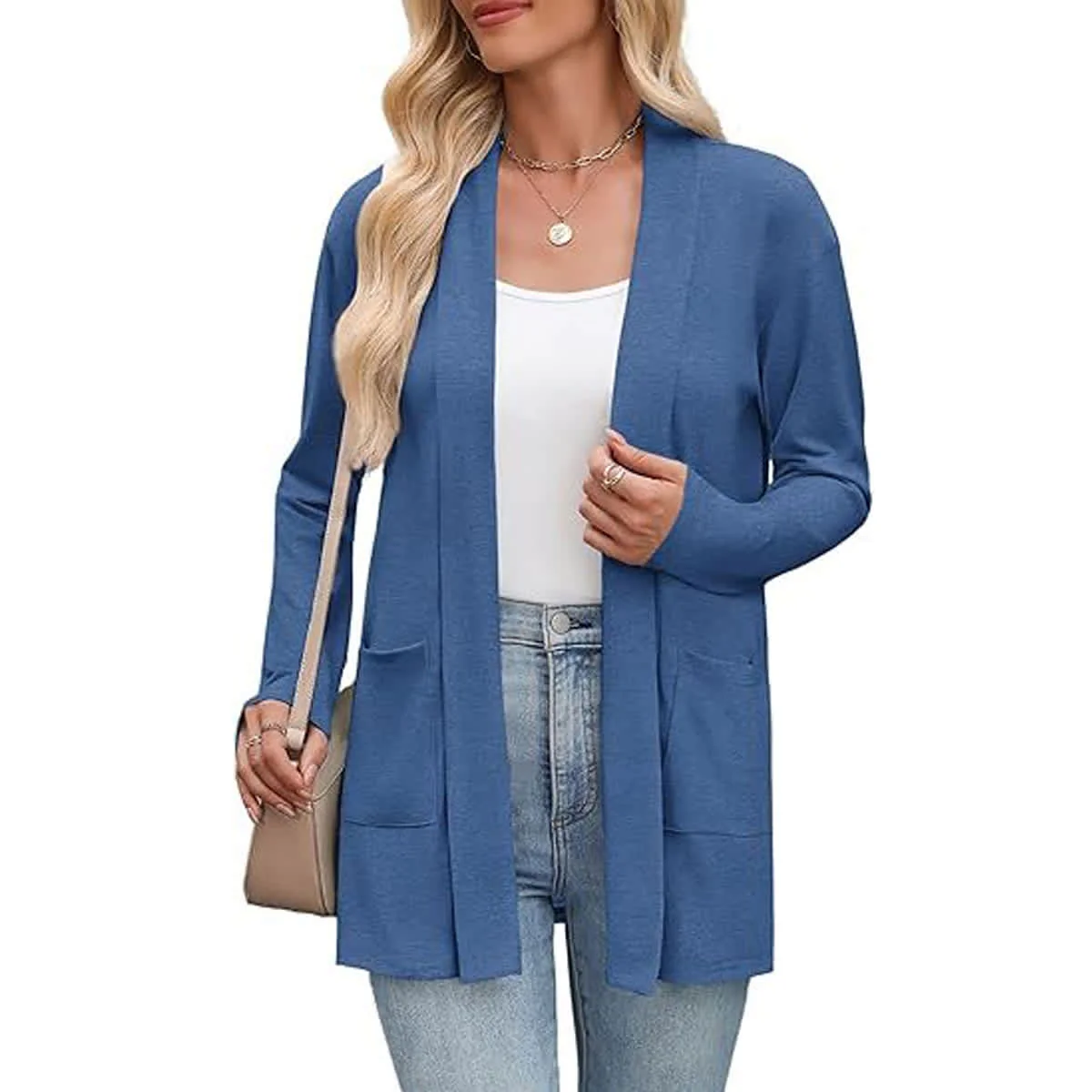 Women's Open Front Knit Cardigan with Pockets - Image 65