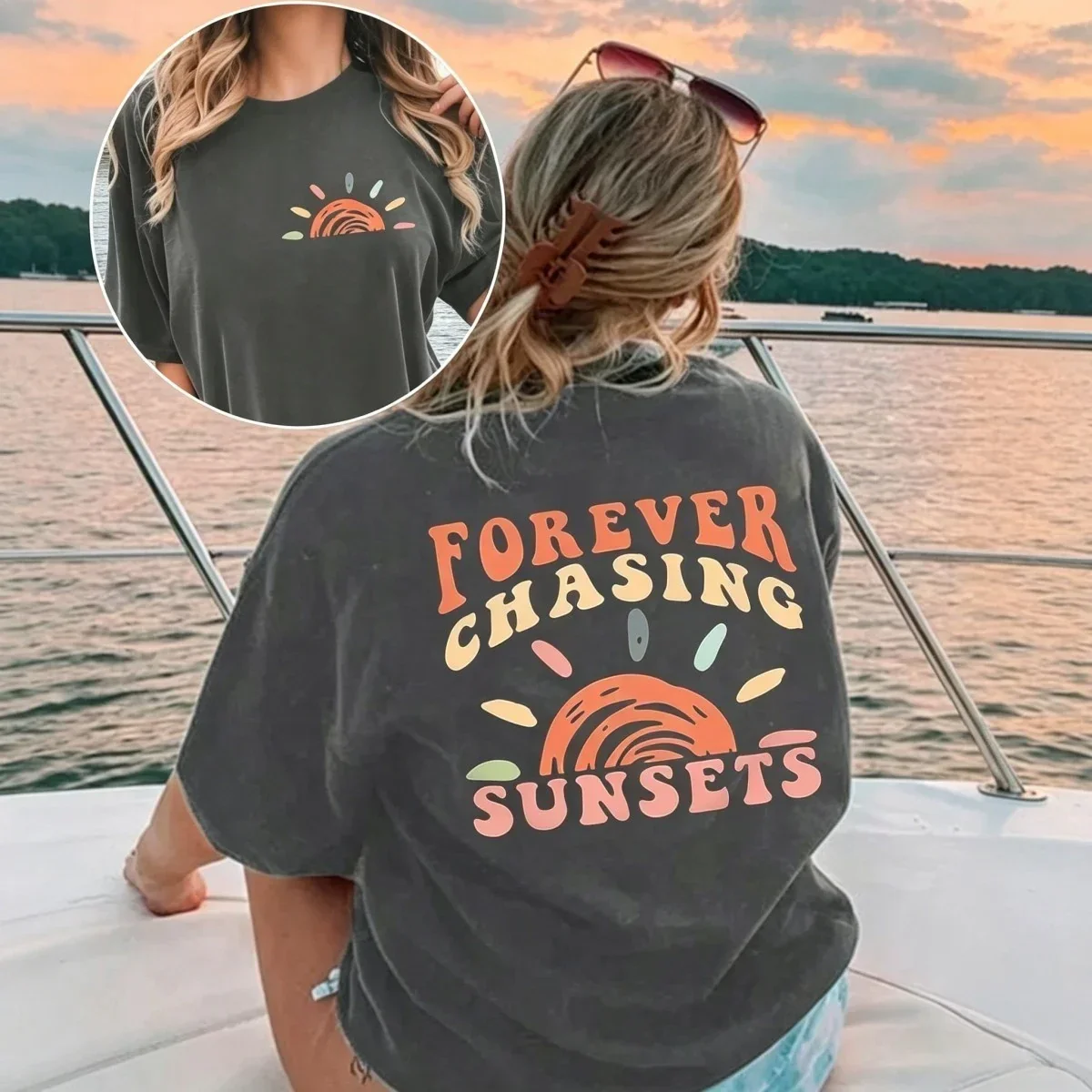 Women's Oversized Sunset Graphic T-Shirt - Image 3