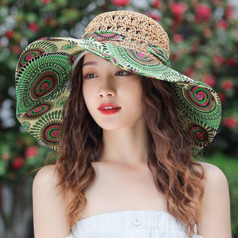 Women's Patterned Straw Beach Sun Hat – Round Crown UV Protection Summer Hat - Image 3