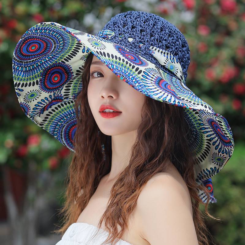 Women's Patterned Straw Beach Sun Hat – Round Crown UV Protection Summer Hat - Image 6