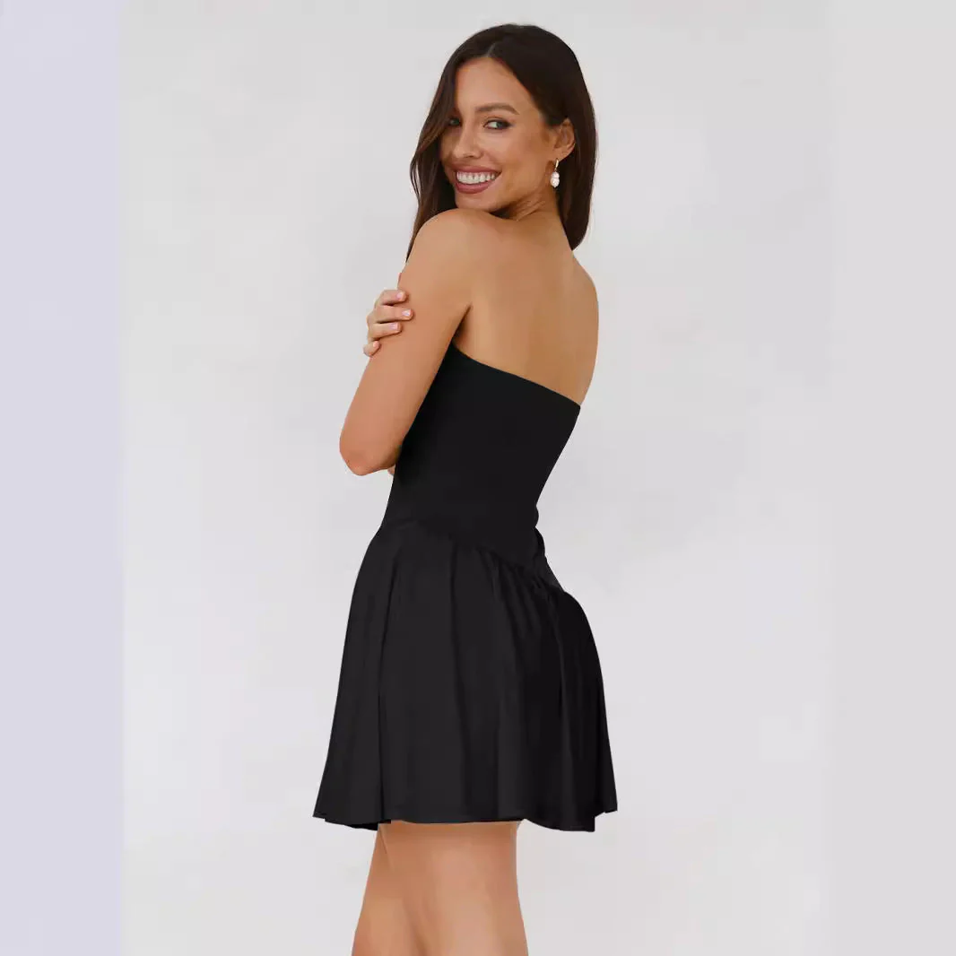 Women's Pleated Color Block Tube Top Dress - Image 3