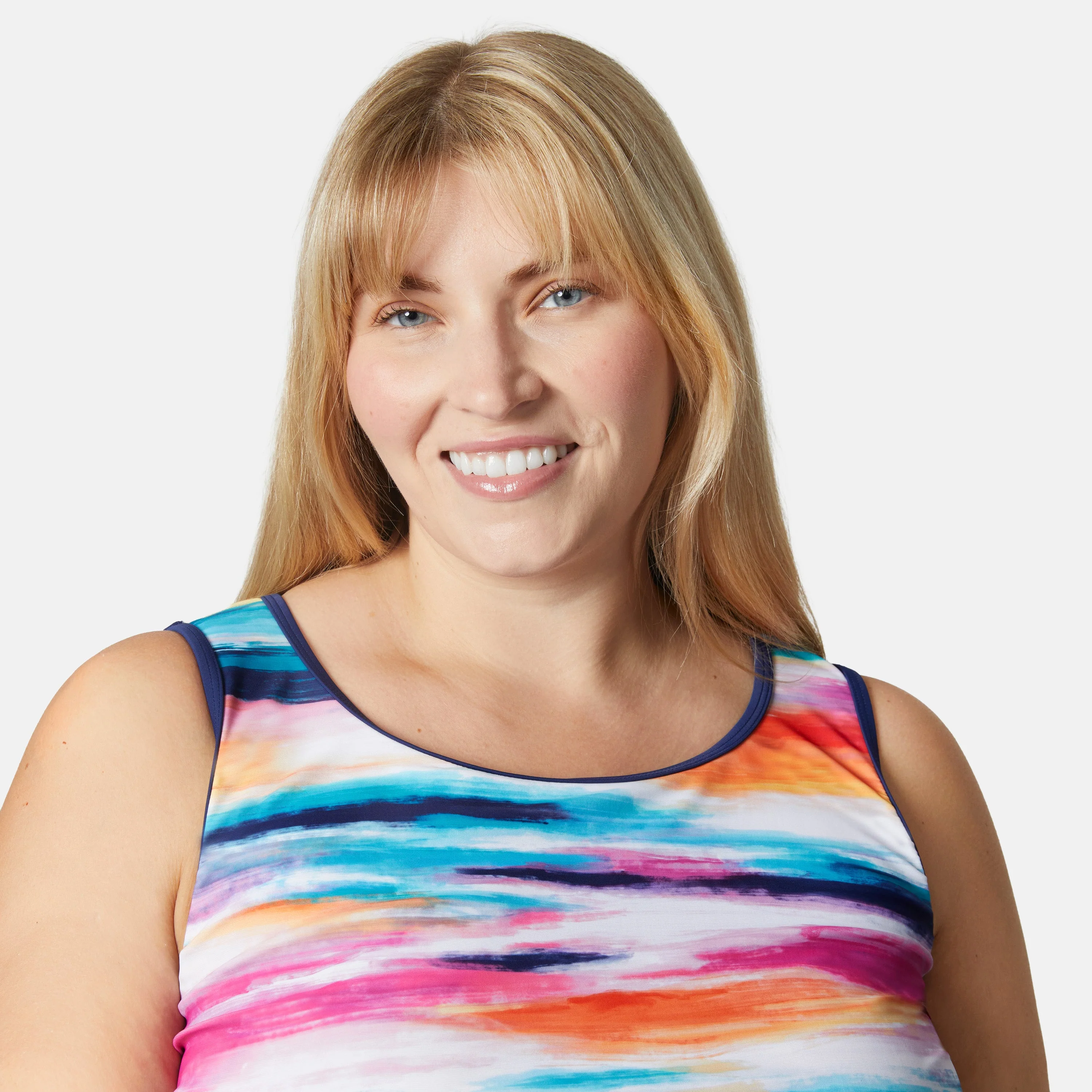 Women's Plus Size Horizon Full Side Shirring Tankini Top - Image 6