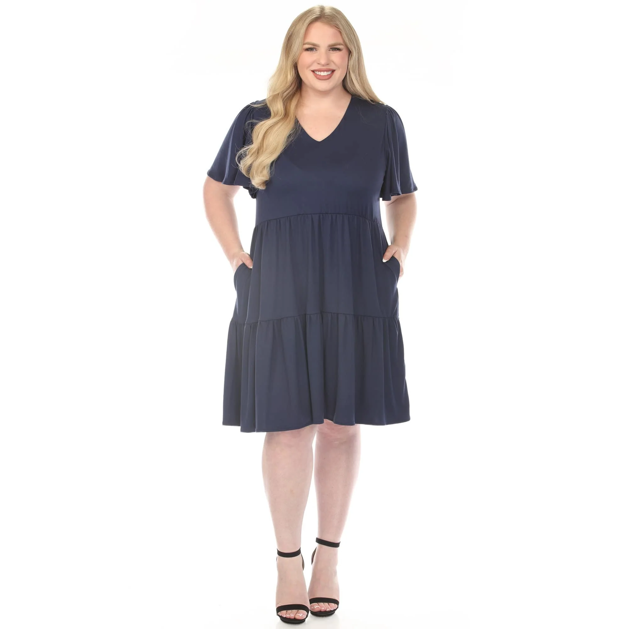 Women's Plus Size V-Neck Short Sleeve Dress - Image 3