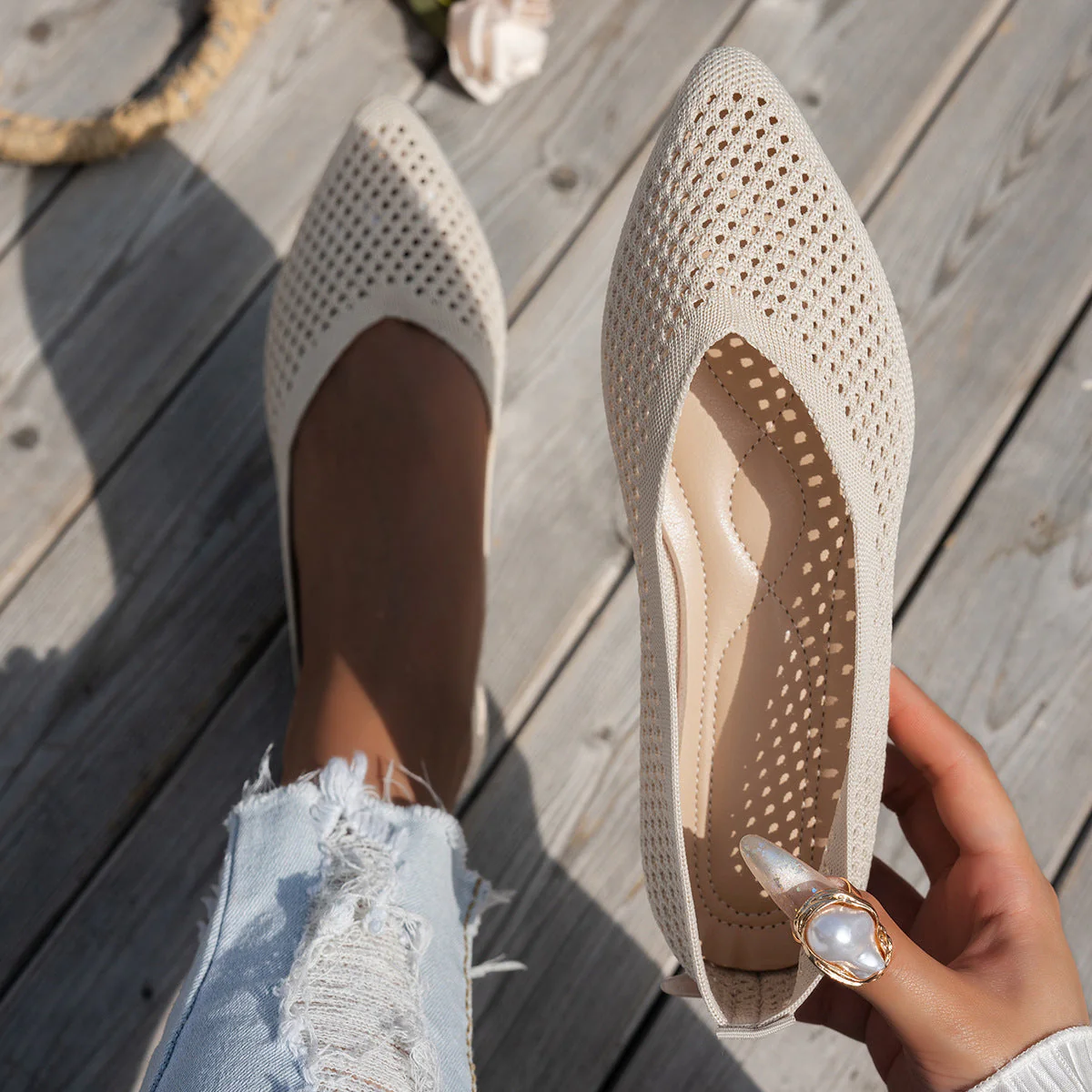 Women's Pointed Toe Flyknit Slip-On Loafers – Flat Casual Shoes - Image 6