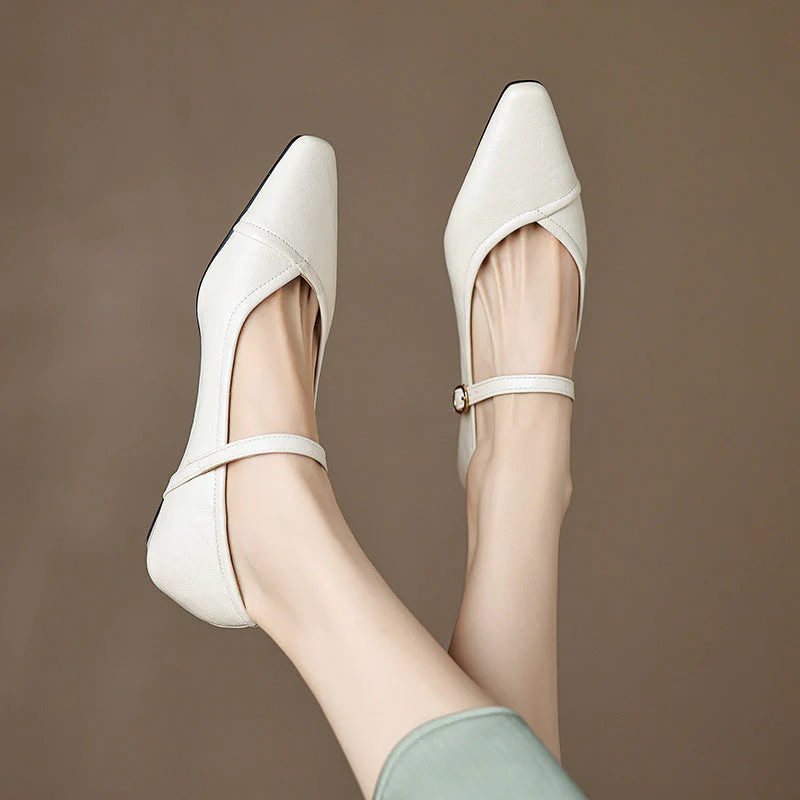 Women's Pointed Toe Low Square Heel Buckle Flats – Floral Detail Dress Shoes - Image 3