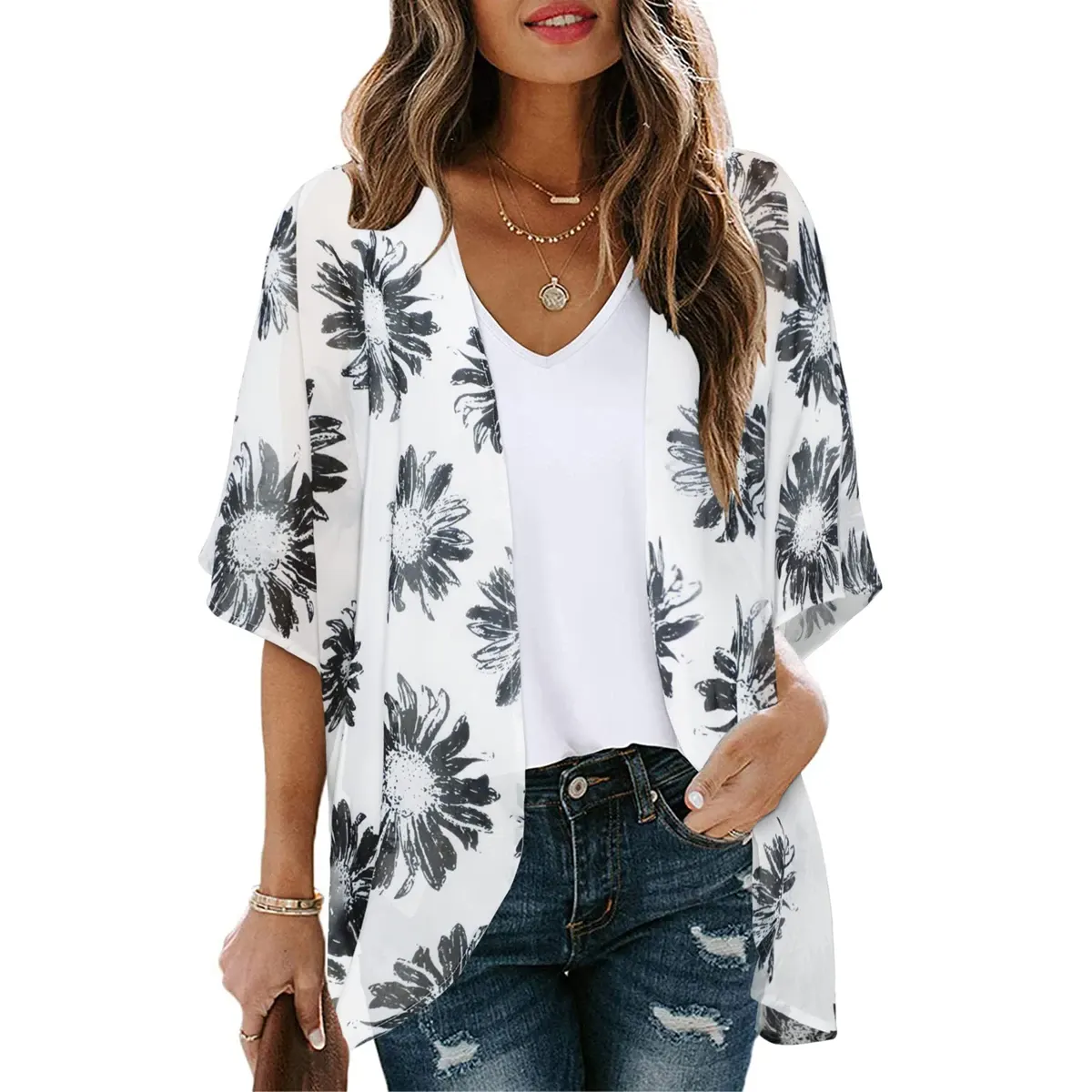 Women's Printed Chiffon Cardigan - Image 130