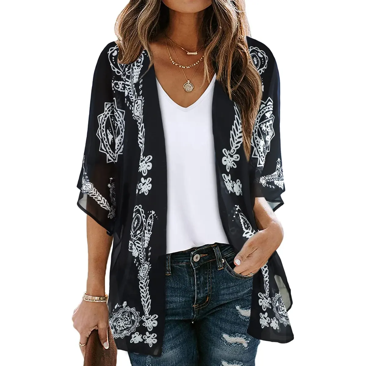 Women's Printed Chiffon Cardigan - Image 177