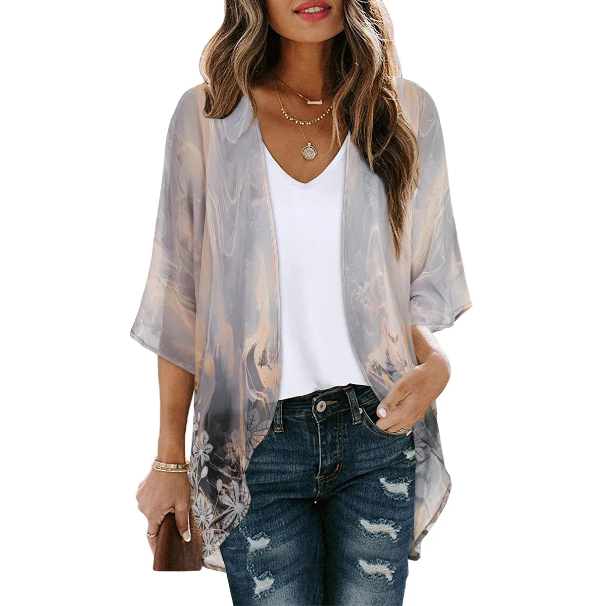 Women's Printed Chiffon Cardigan - Image 37