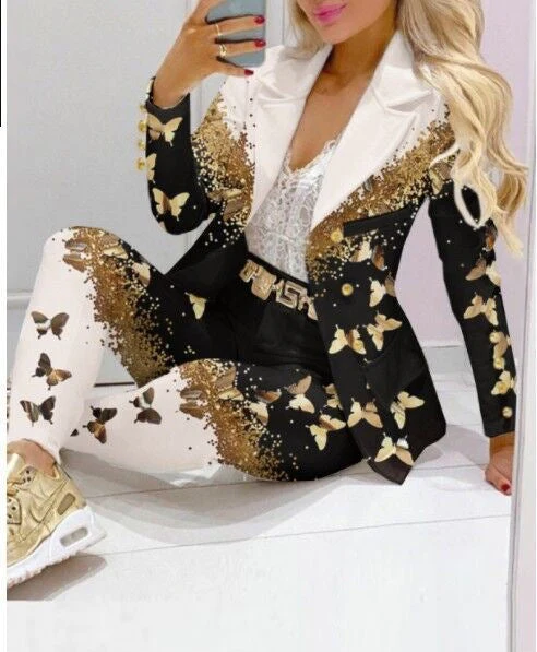 Women's Printed Coat & Trousers Two-Piece Set – 19 Prints, Casual Fashion Suit - Image 11