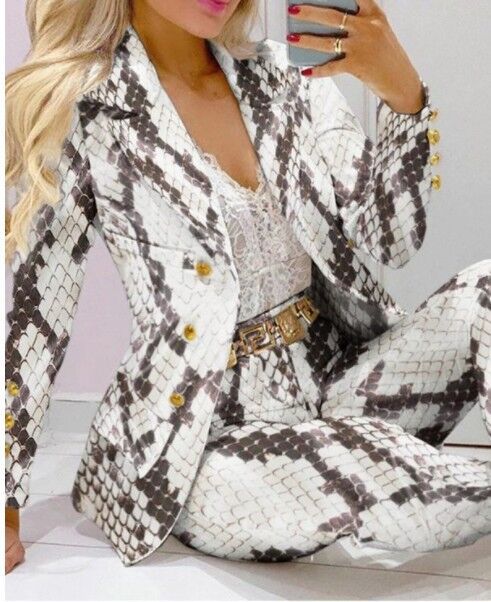 Women's Printed Coat & Trousers Two-Piece Set – 19 Prints, Casual Fashion Suit - Image 19