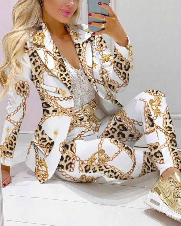 Women's Printed Coat & Trousers Two-Piece Set – 19 Prints, Casual Fashion Suit - Image 21
