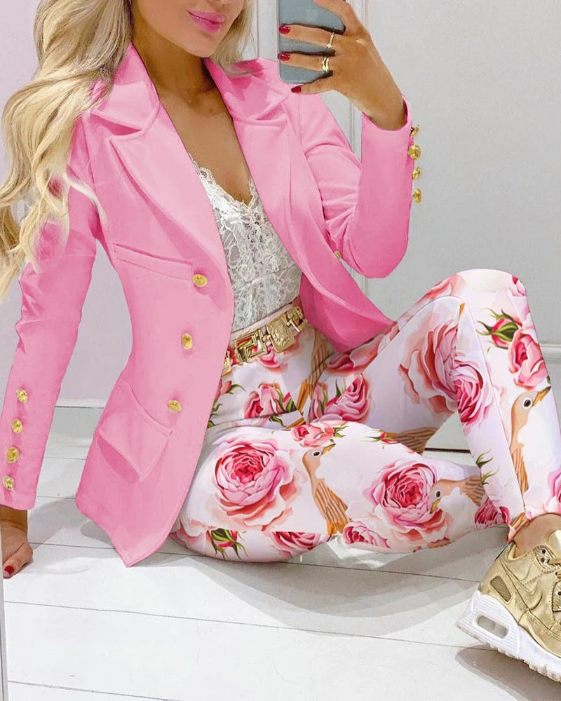 Women's Printed Coat & Trousers Two-Piece Set – 19 Prints, Casual Fashion Suit - Image 4