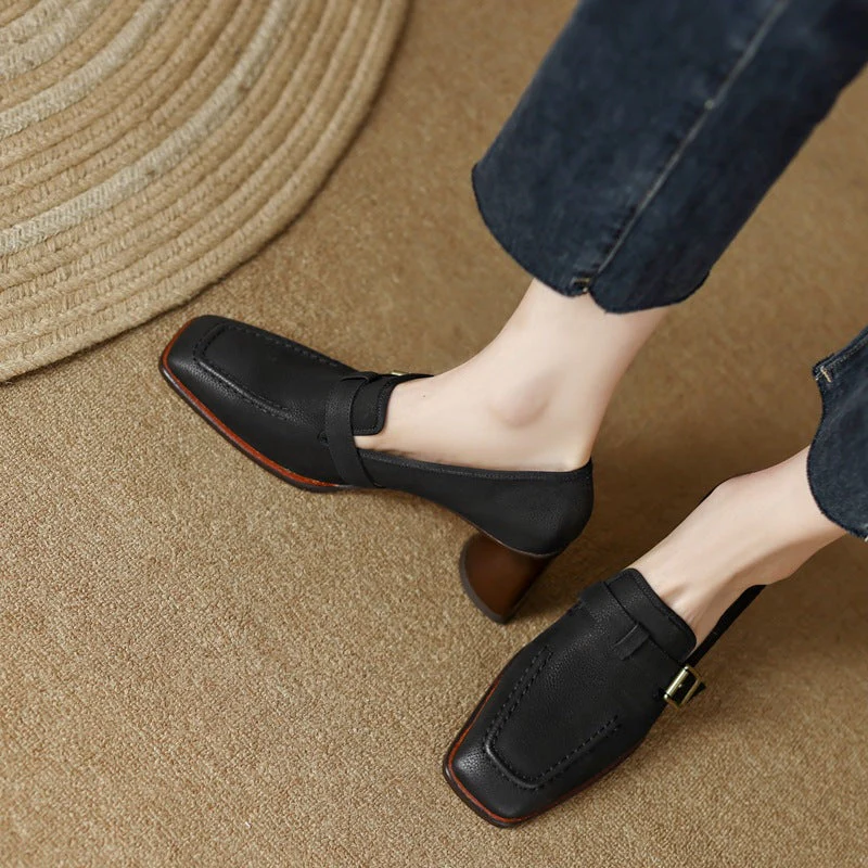 Women's Retro British Style Chunky Heel Leather Shoes – Round Toe Commuter - Image 5