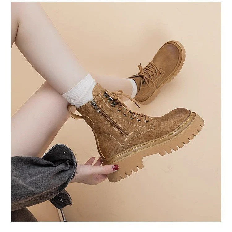 Women's Retro Chunky Heel Mid-Calf Martin Boots – Side Zipper - Image 4