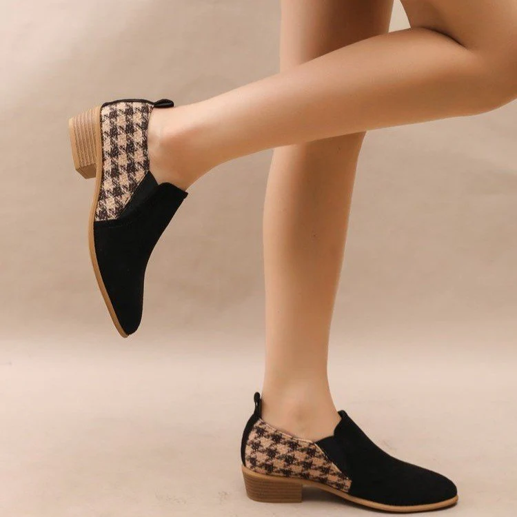 Women's Retro Color-Block Slip-On Heels – Round Toe Mid Heel Dress Shoes - Image 4