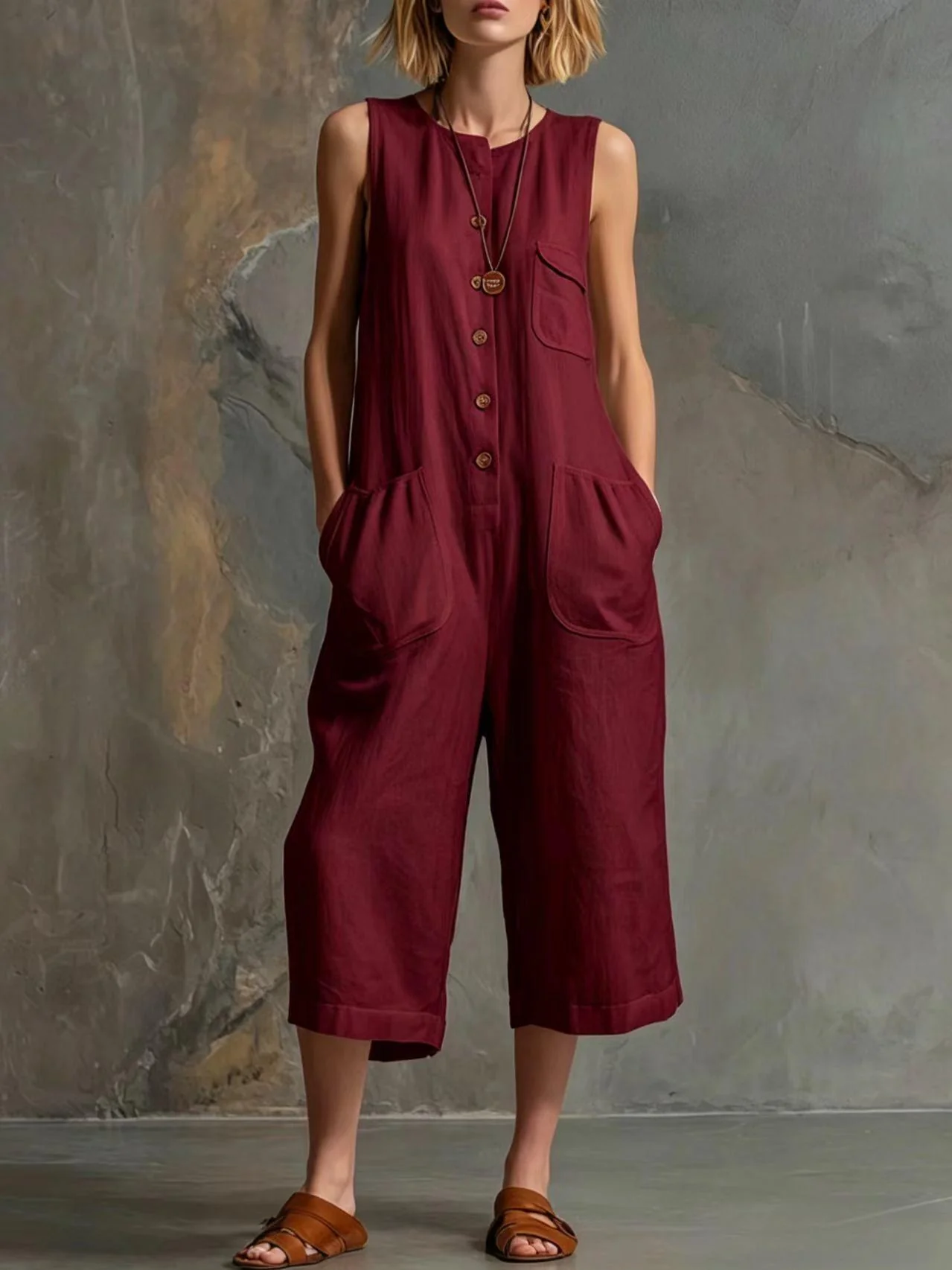 Women's Retro Sleeveless Wide-Leg Cropped Jumpsuit - Image 10