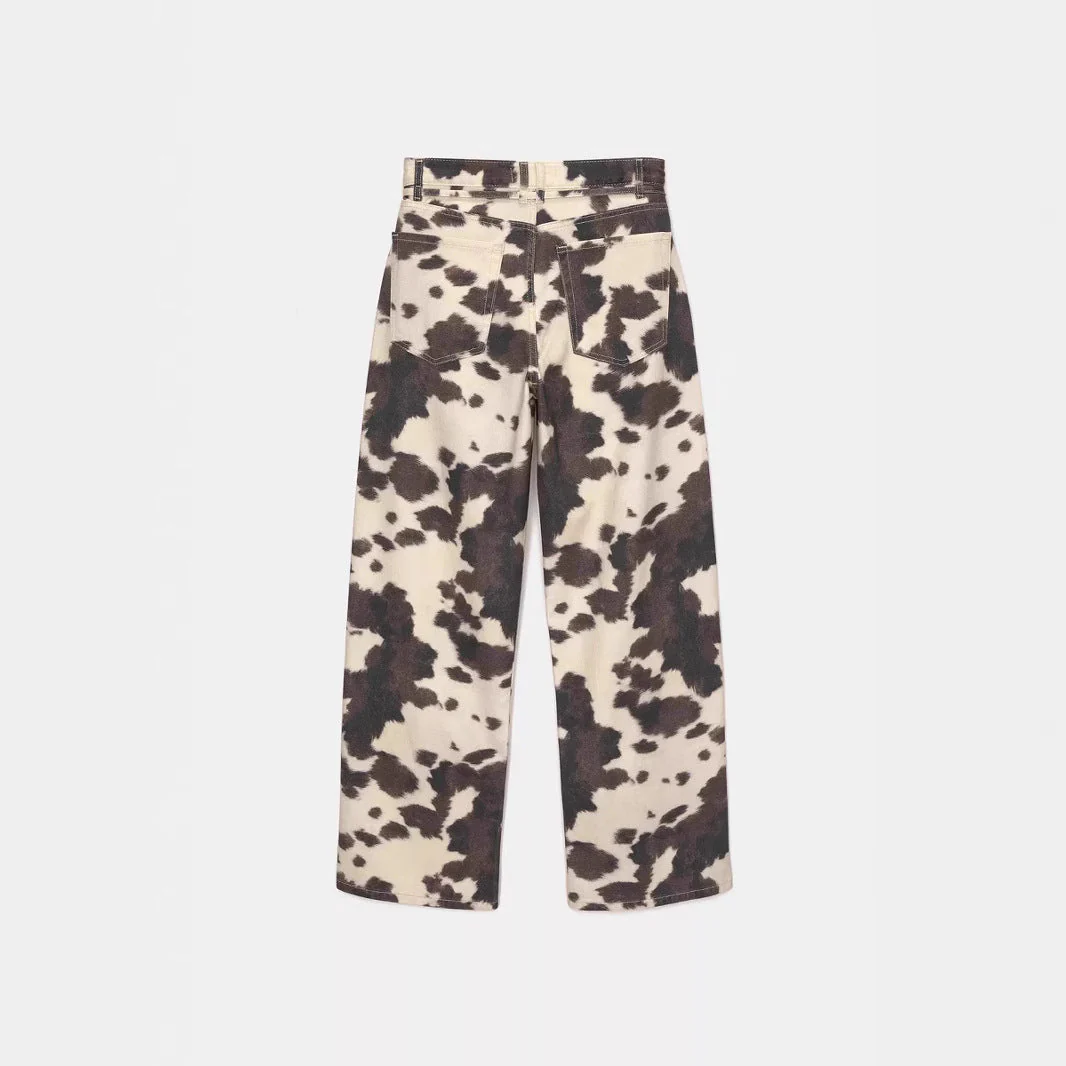 Womens Retro Washed Denim Jeans With Cow Print - Image 5