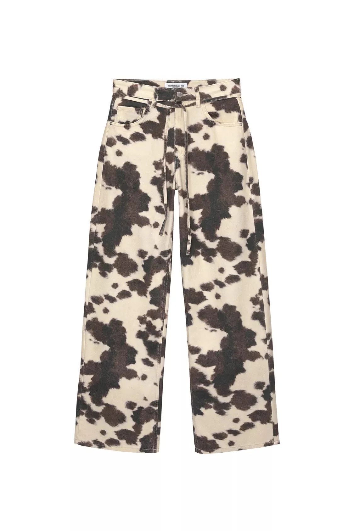 Womens Retro Washed Denim Jeans With Cow Print - Image 6