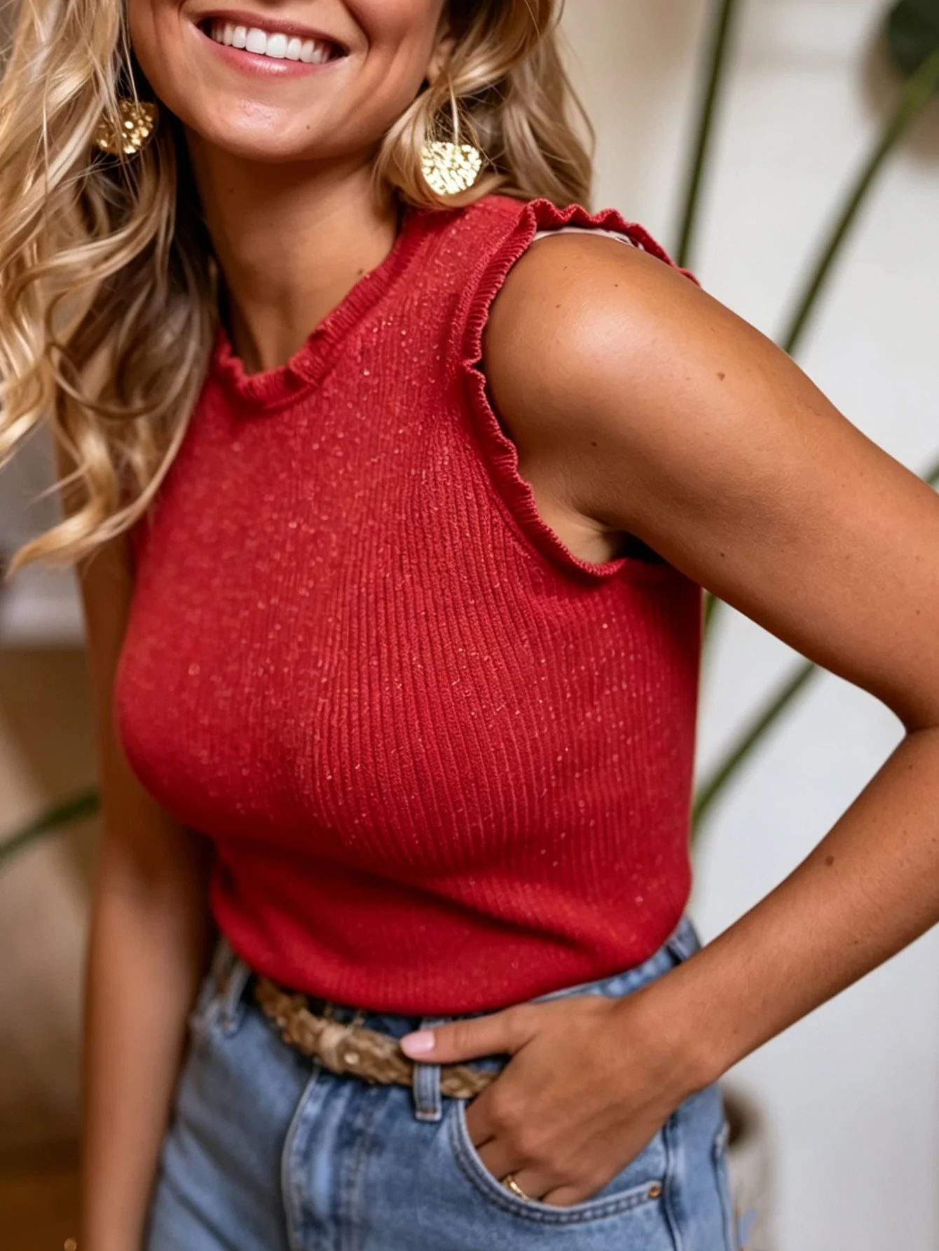 Women's Ribbed Stretchy Sleeveless Tank Top – Wide Strap Crew Neck - Image 7