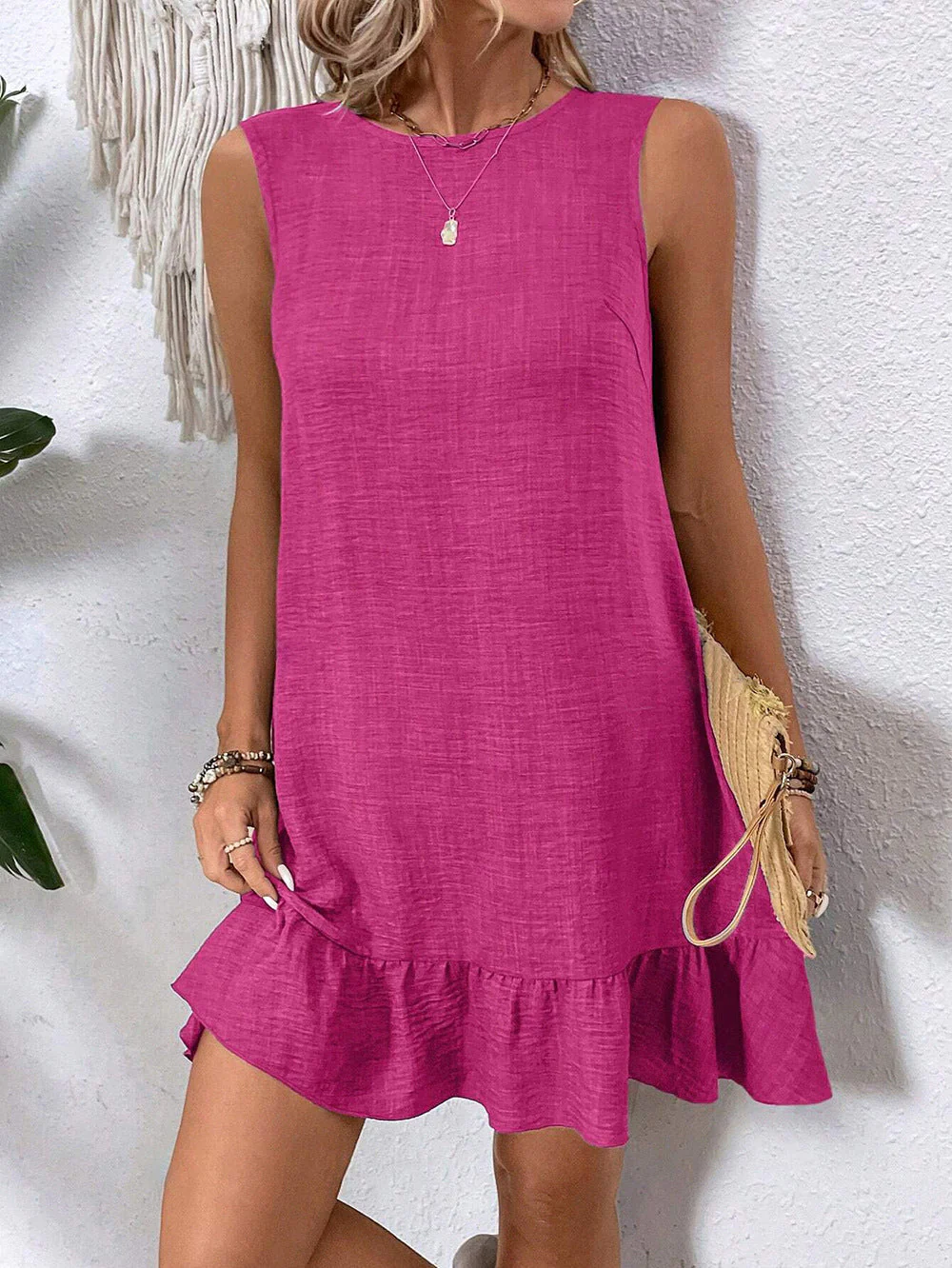 Women's Ruffle Lace-Up Mini Dress – Short Sleeve Loose Beach Dress - Image 2