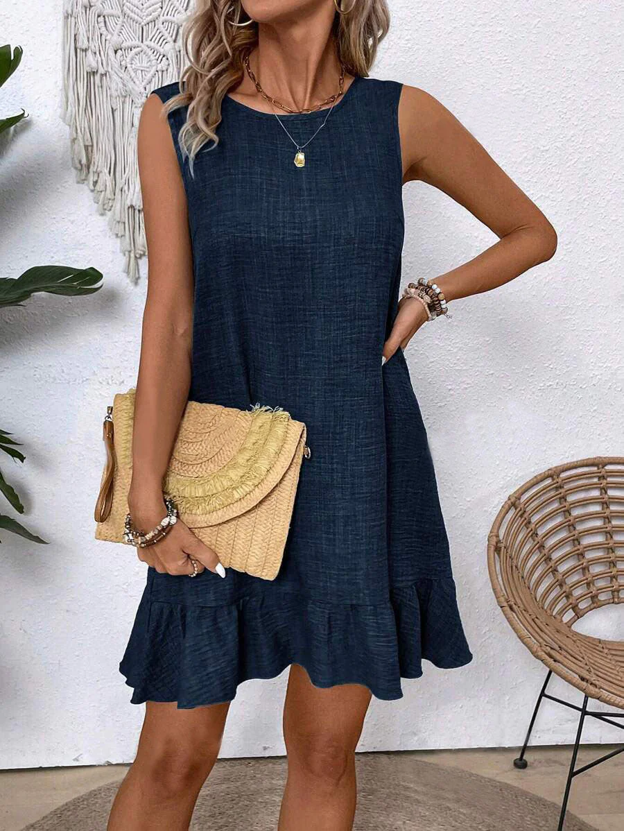 Women's Ruffle Lace-Up Mini Dress – Short Sleeve Loose Beach Dress - Image 3
