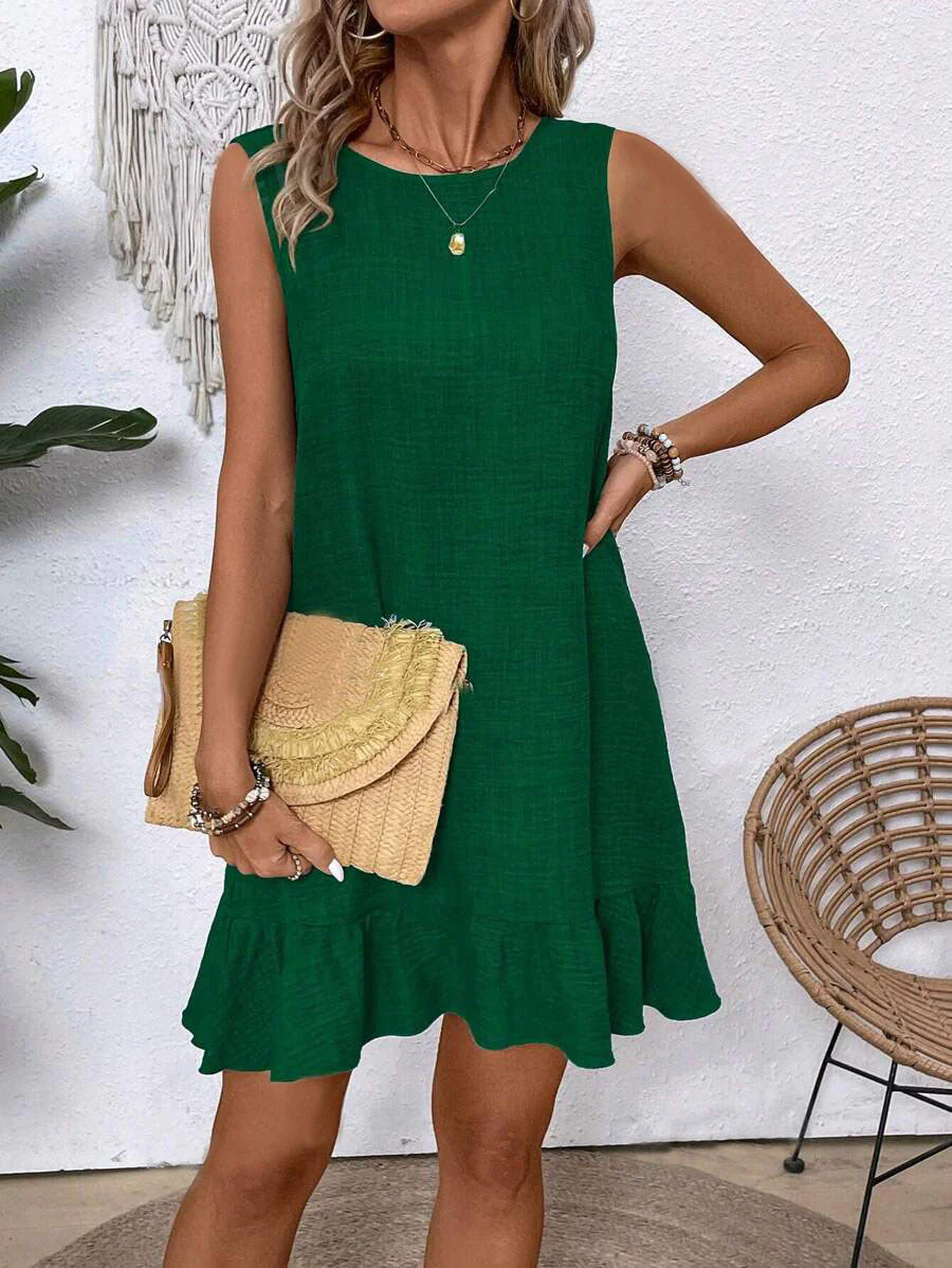 Women's Ruffle Lace-Up Mini Dress – Short Sleeve Loose Beach Dress - Image 8