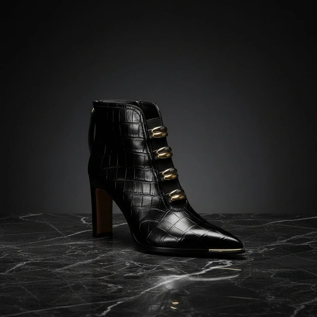 Women's Satin Pointed Toe Chunky Heel Short Boots – Ultra High Heel - Image 3