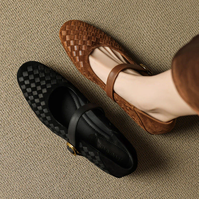 Women's Sheepskin Mary Jane Shoes – Single Strap Round Toe Flat Leather Shoes - Image 2