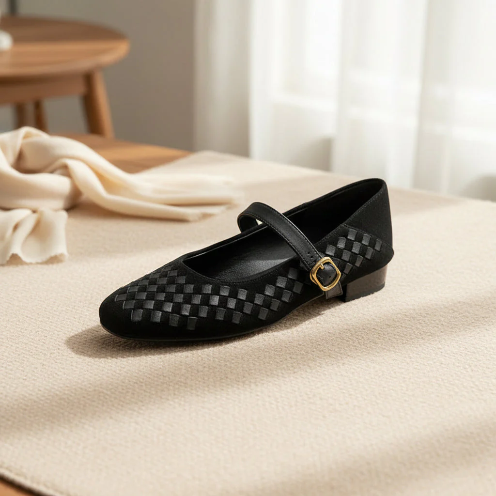Women's Sheepskin Mary Jane Shoes – Single Strap Round Toe Flat Leather Shoes - Image 4