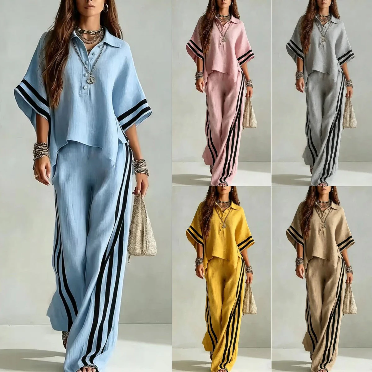 Women's Short-Sleeve Shirt & Loose Pants Two-Piece Set - Image 4