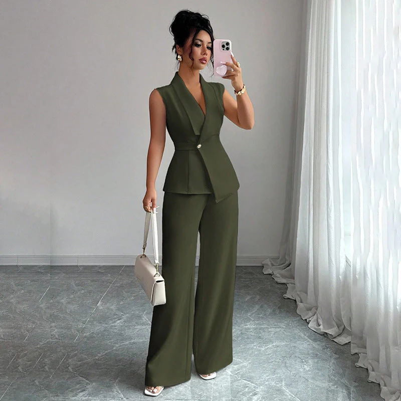 Women's Sleeveless Blazer & Straight-Leg Pants Two-Piece Set - Image 3