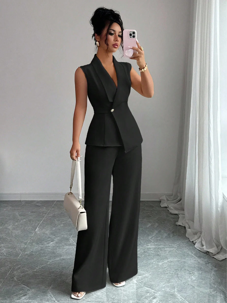 Women's Sleeveless Blazer & Straight-Leg Pants Two-Piece Set - Image 6