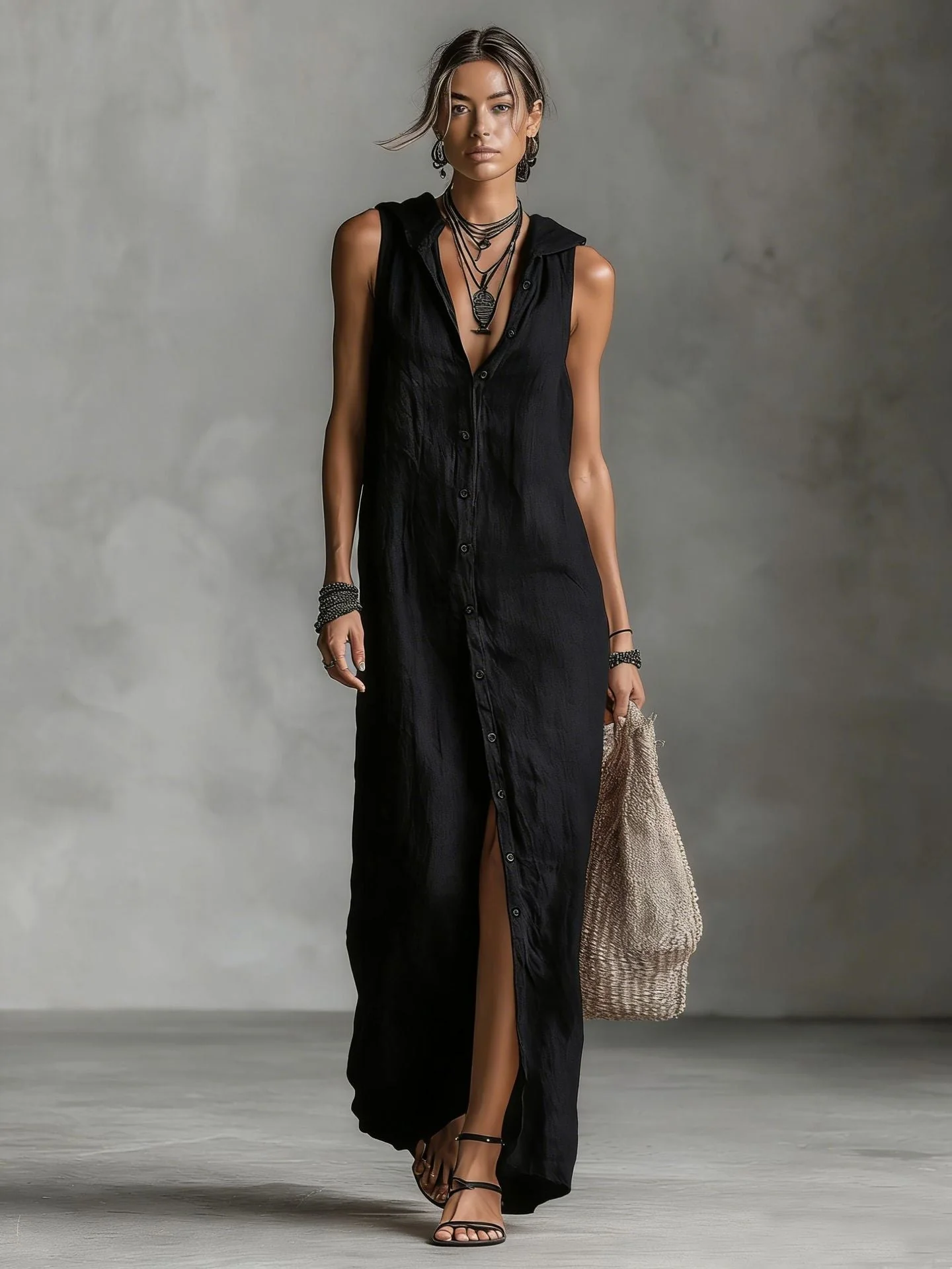 Women's Sleeveless Deep V-Neck Hooded Loose Maxi Dress – 6 Colors XS–3XL - Image 10