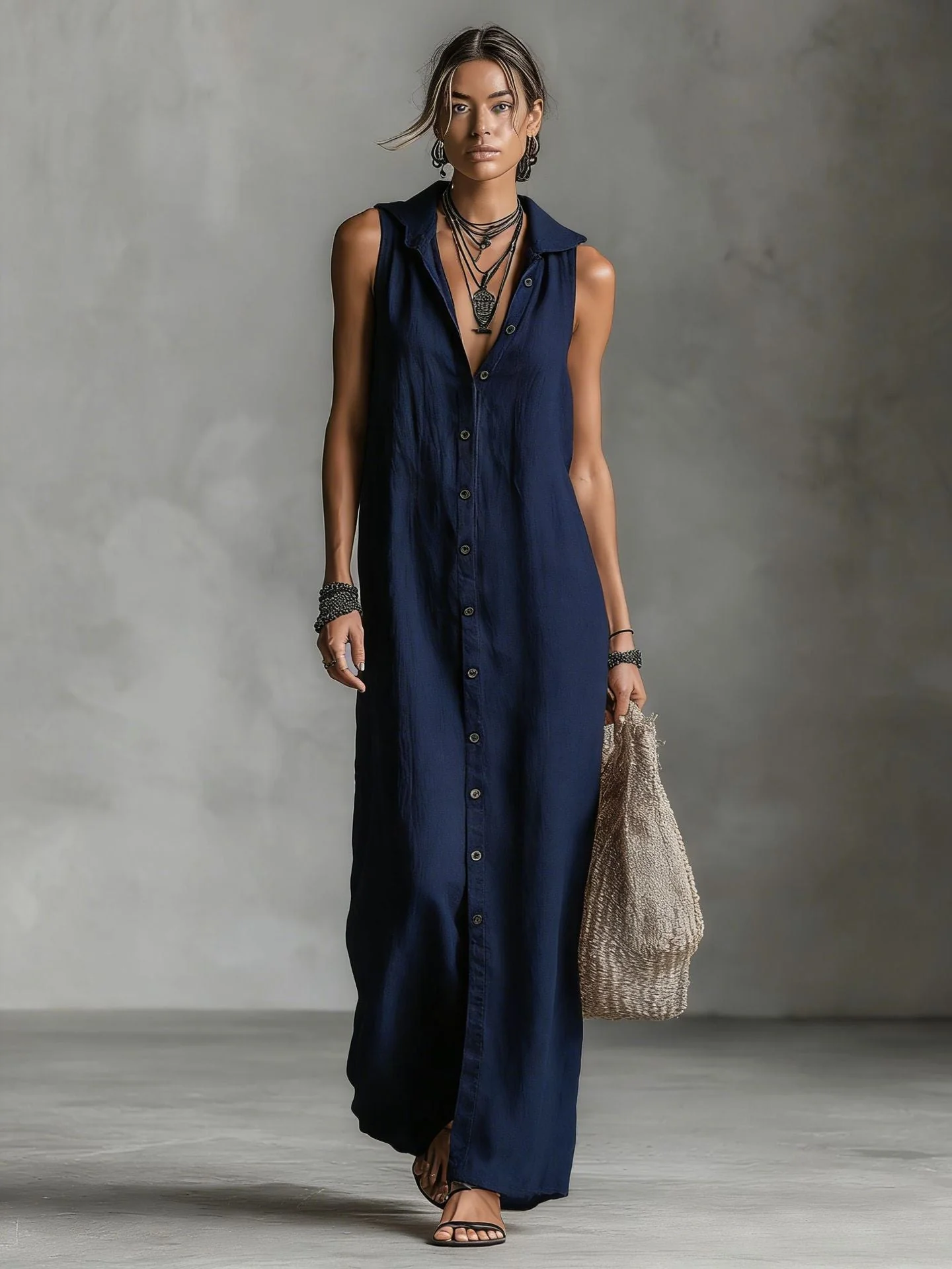 Women's Sleeveless Deep V-Neck Hooded Loose Maxi Dress – 6 Colors XS–3XL - Image 9