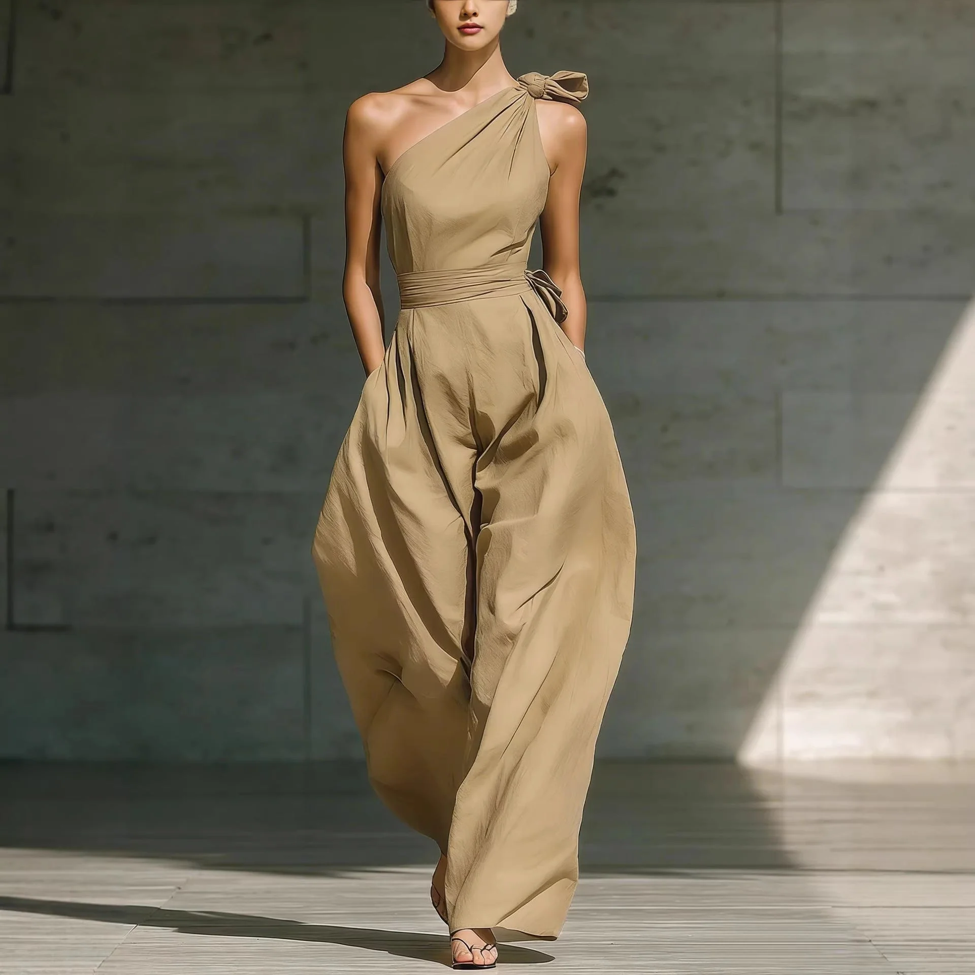 Women's Sleeveless Halter Neck Cinched Waist Slim Jumpsuit – 6 Colors S–2XL - Image 4